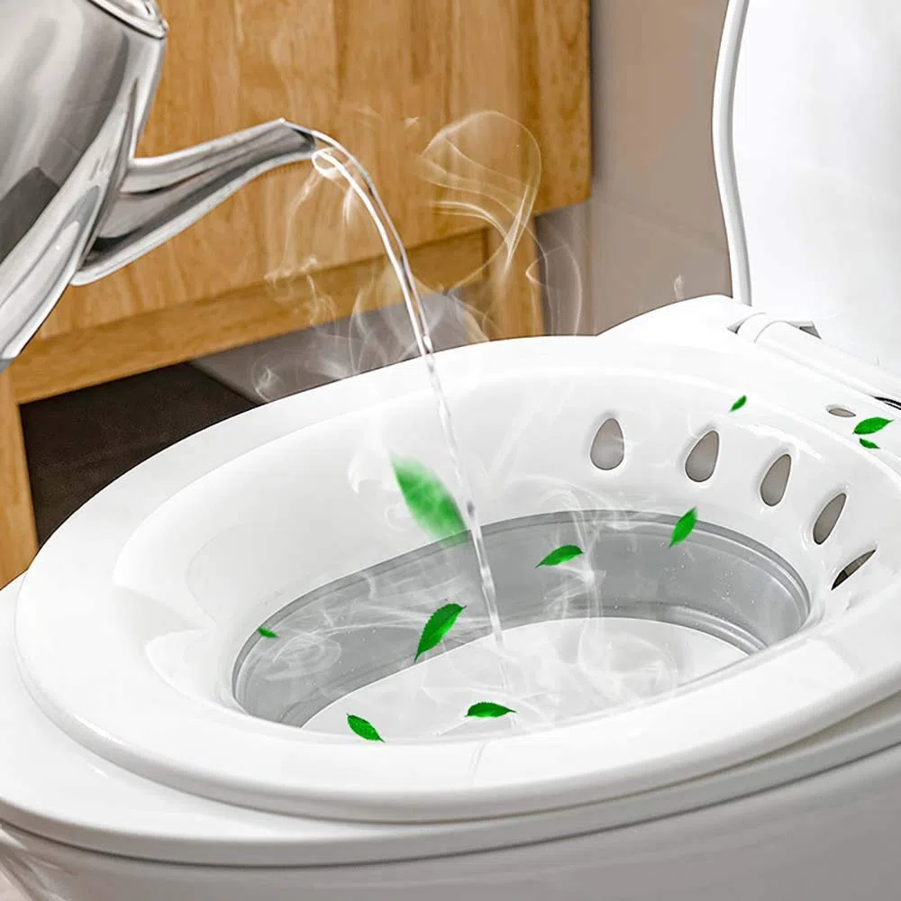 Bains Siège Enceintes-Femmes Hémorroïdes Post-Partum - MissZM, Rangement Pliable Suspendu Grande Capacité Soins Privés Lavage Siège de Toilette Anti-Débordement (Gris)