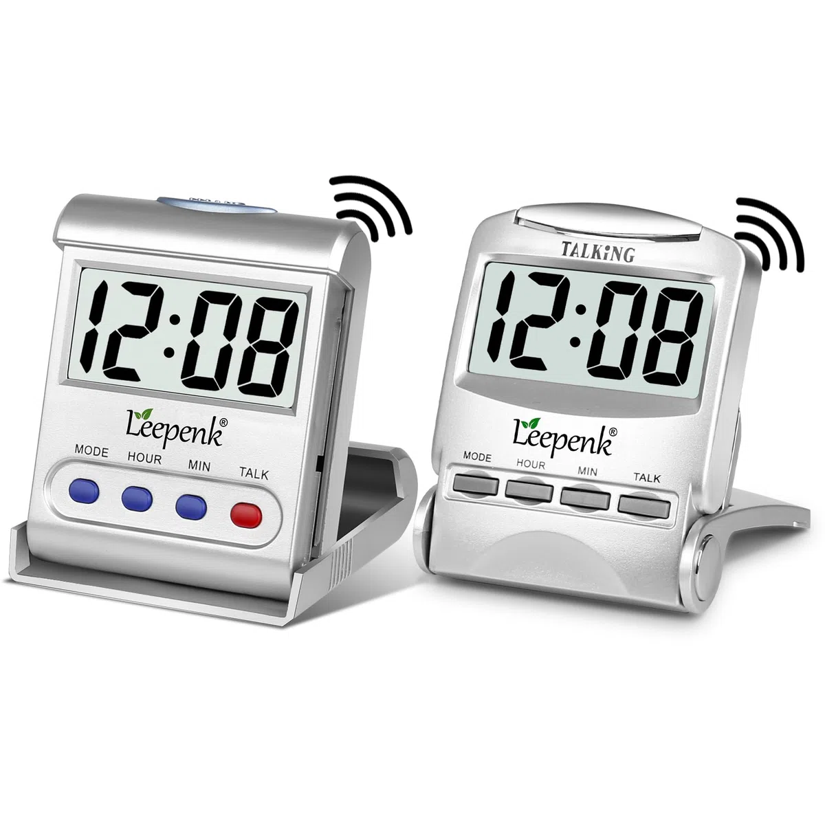 LEEPENK Lot de 2 horloges parlantes pour Personnes âgées aveugles, réveils malentendants, Horloge numérique à Piles pour Personnes âgées