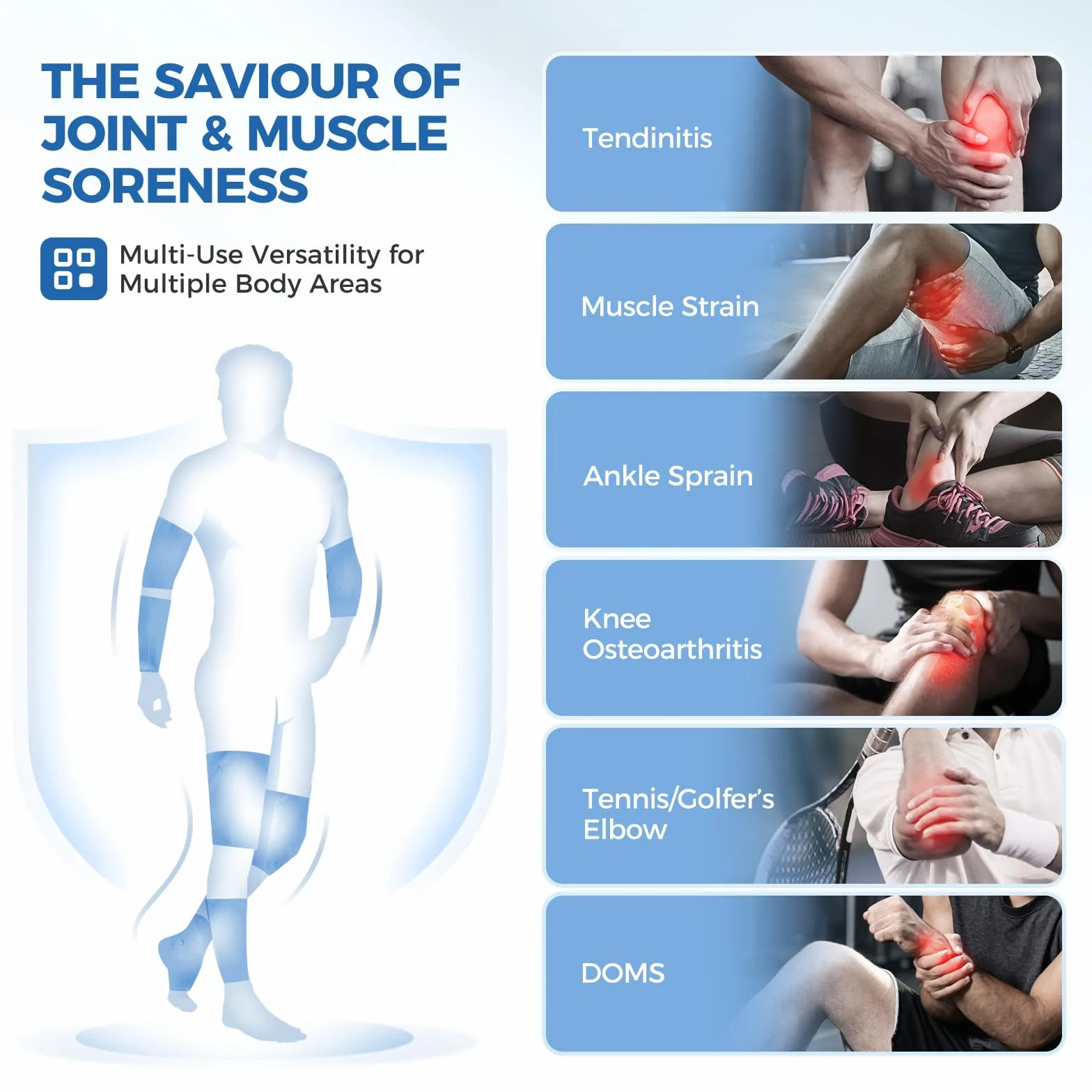 Poche de Glace Genou ou Coude pour Thérapie chaude et froide, Poche de froid flexible de manchon de compression froid Gel réutilisable pour soulager la douleur au coude(Bleu, M)(1 Pièce)