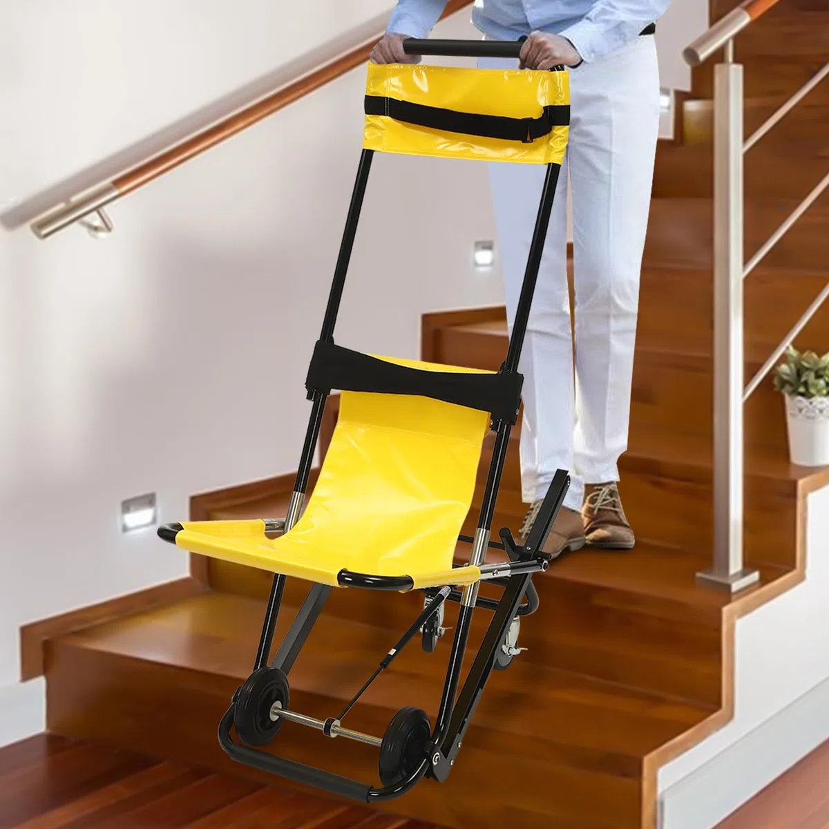 Ascenseur manuel Chaise d'escalier portable pour personnes âgées pliable levage d'escalier Résiste à 350.53 lbs Capacité de chargement Chaise pliante d'évacuation pour le transport des patients