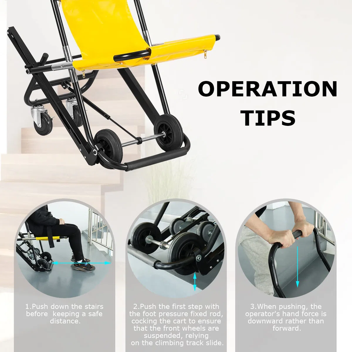 LOSCHEN Chaise d'escalier manuelle, jaune, pliable et portable pour le transfert quotidien, une personne peut soutenir une mobilité plus âgée, peut supporter une charge de 350 livres