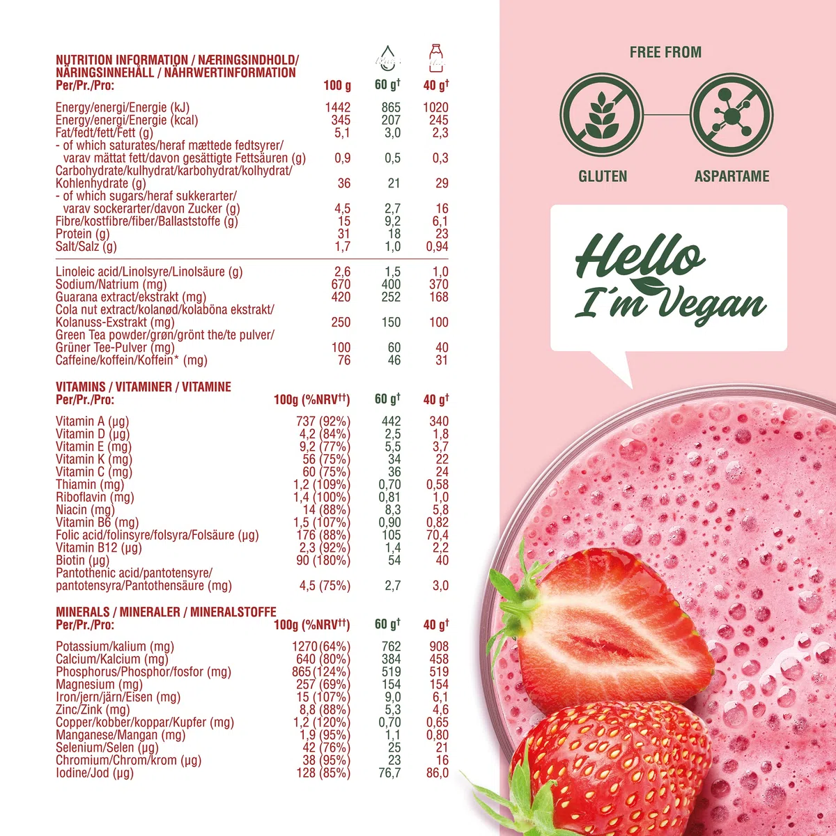 NUPO One Meal +Prime Vegan Shake – Fraise I Shakes de remplacement de repas savoureux pour un régime équilibré I Riche en protéines I Sans sucres ajoutés I 24 vitamines et minéraux I 360g