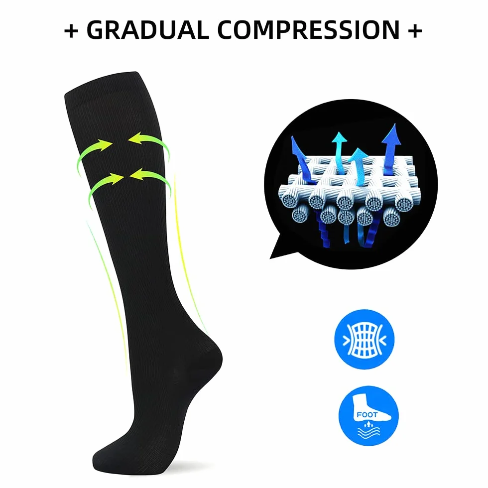2/4/6/7 paires de chaussettes de compression pour hommes et femmes de 15 à 20 mm de titane sont les meilleurs articles sportifs et médicaux pour les infirmières de course, de vol et de voyage