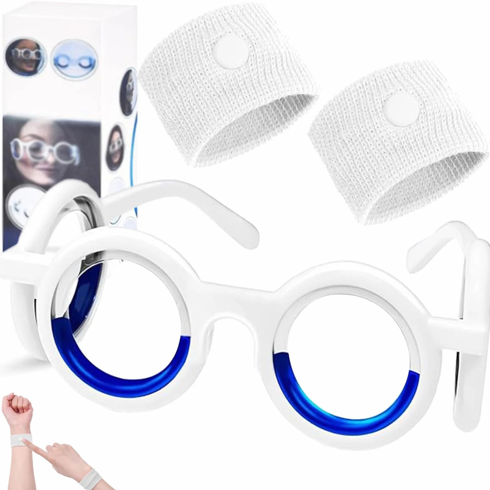 Lankai Set de Lunettes Anti-Nausées et Anti-Mal Des Transports - 3 Pièces Portables Avec Bracelet D'acupression Confortable Pour Le Mal De Mer