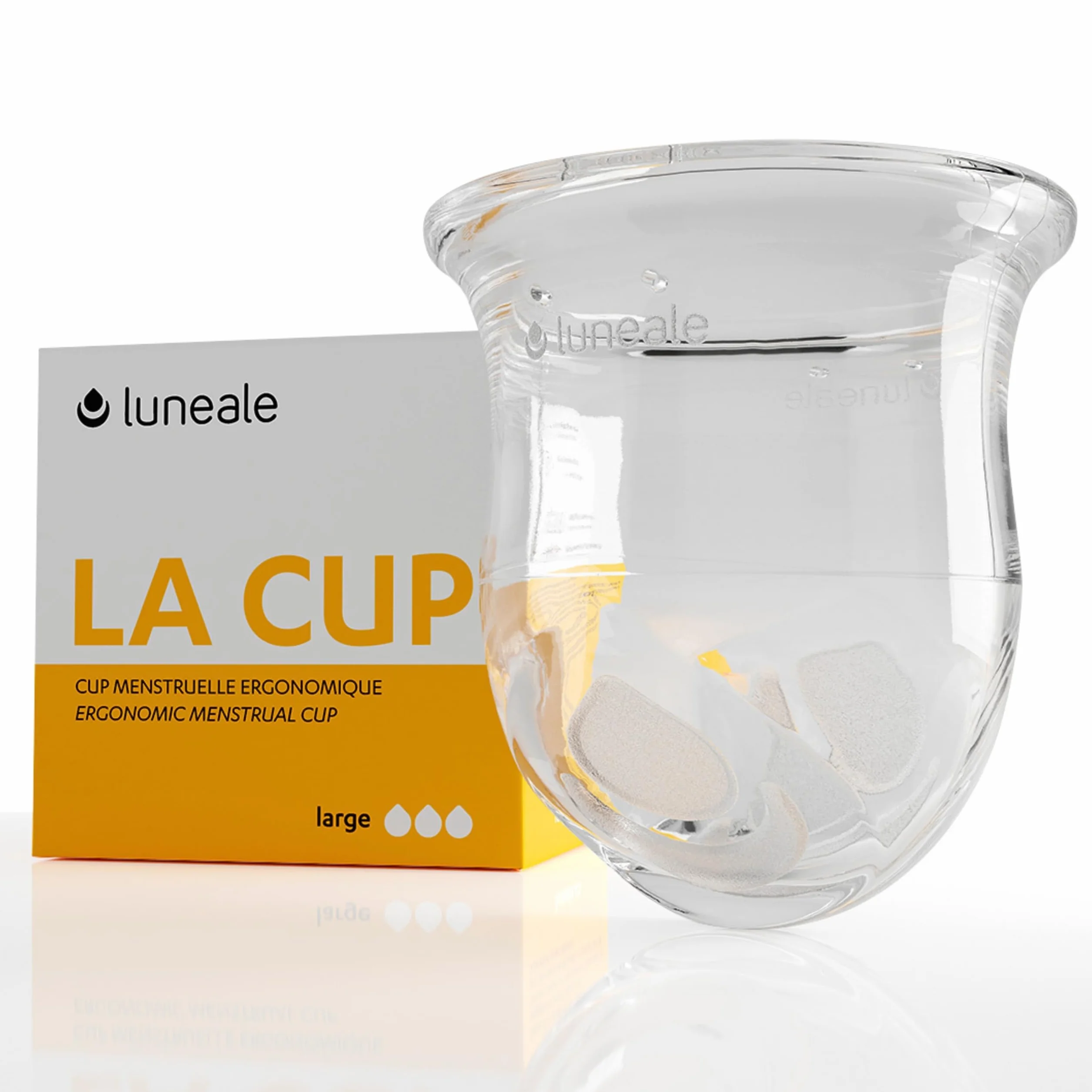 La Cup Luneale - cup menstruelle - design ergonomique exclusif créé avec des sages-femmes - fabrication française - 100% silicone médical platine (L - Flux fort/très fort)