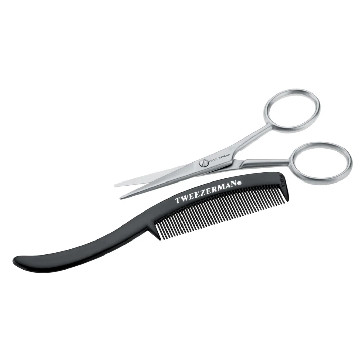 TWEEZERMAN Ciseaux à barbe et peigne à barbe (Moustache Scissors & Comb Set, Trim and Cutting, Ergonomic Design), argent