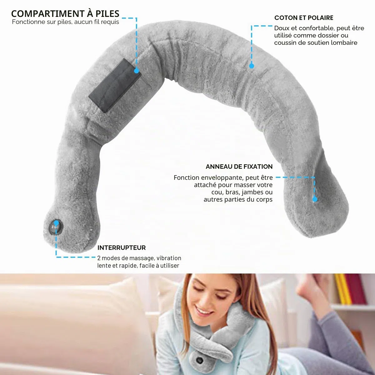 Oreillers de Massage Vibrants, Coussin de Thérapie du Cou Doux pour Soulager la Douleur, Détendre Les Muscles, Soulager Le Stress