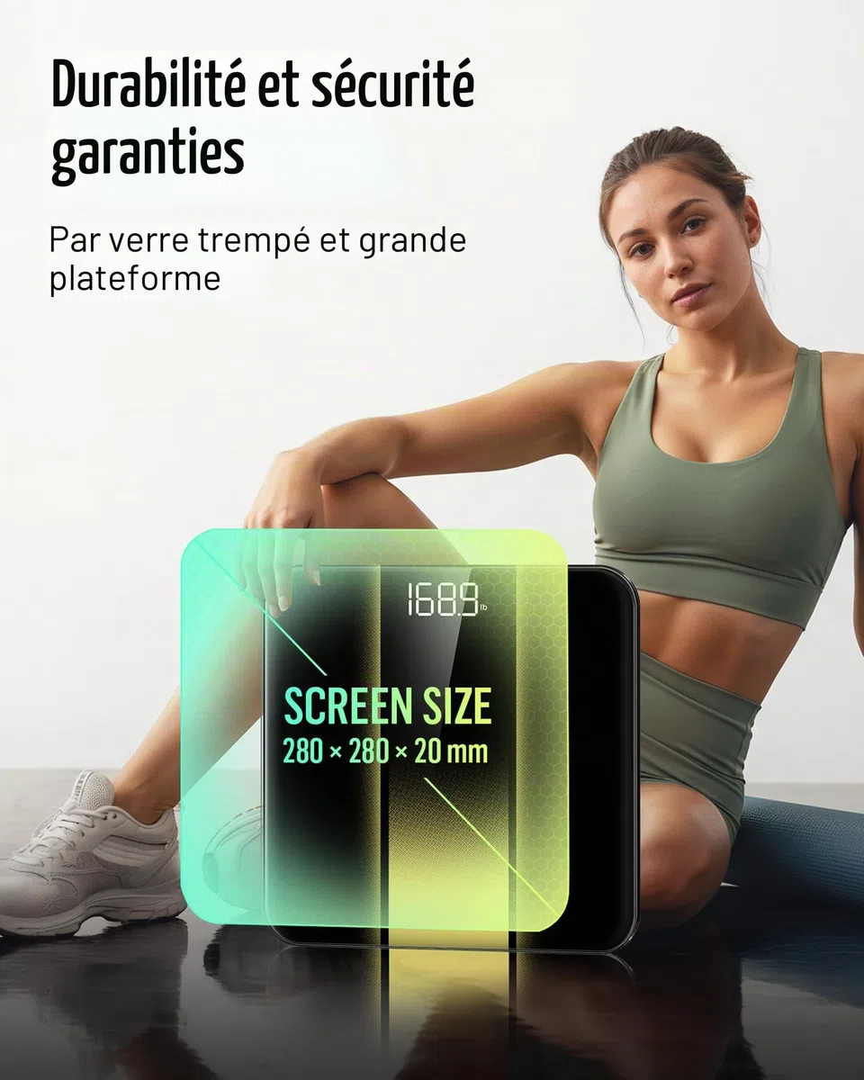 RunSTAR Balance Pese Personne, Haute précision avec grand écran rétroéclairé à LED clair, Pese personnes avec verre trempé de 6 mm, 180kg/400lb