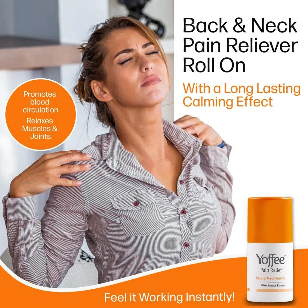 Yoffee Roll-On Soulagement de la Douleur pour le Dos et le Cou - Gel Arnica avec Effet Chauffant - Soulage les Douleurs Musculaires et Articulaires - 90ml