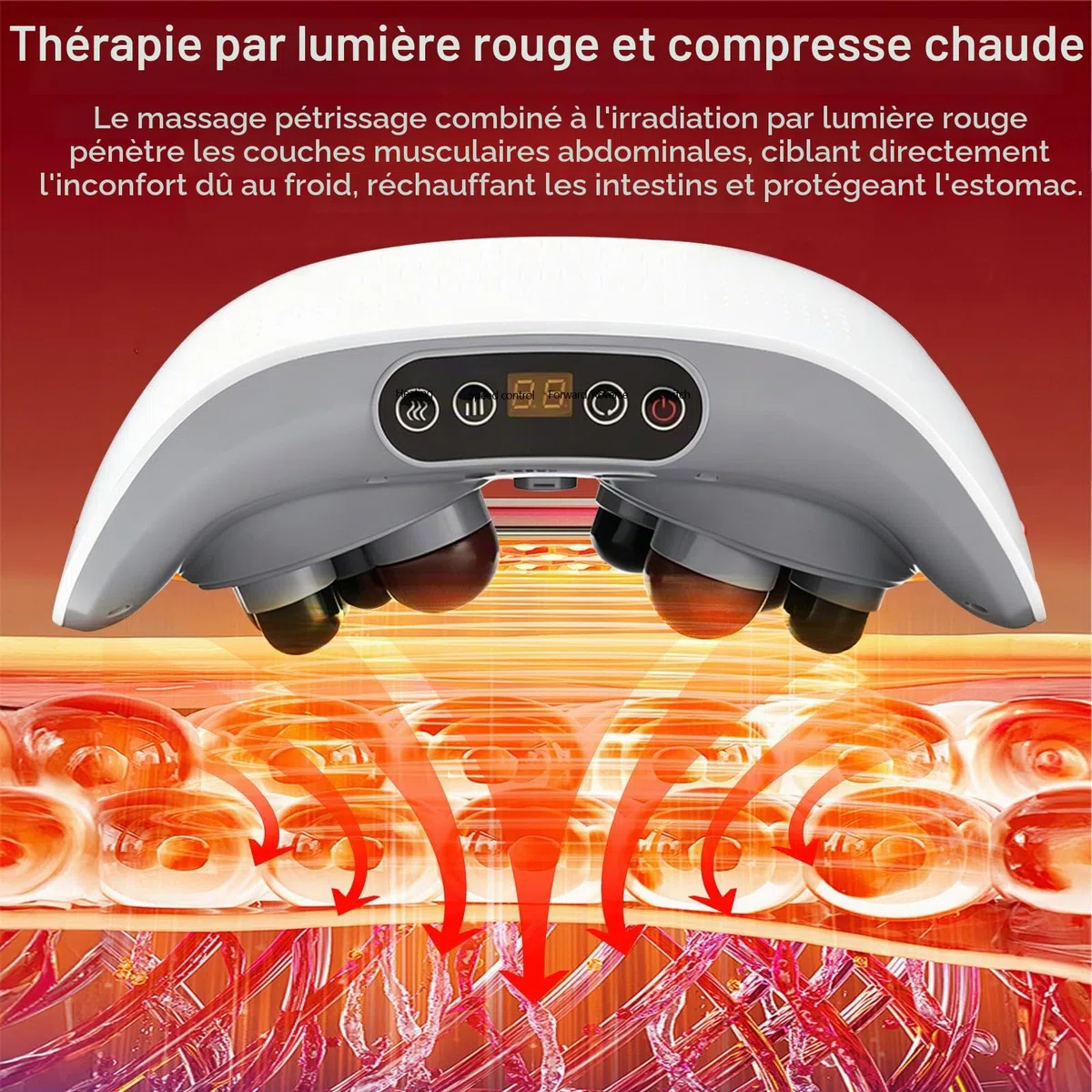 Masseur Abdominal, Masseur Rechargeable de 2000 mAh avec Deux Disques et Têtes de Massage en Pierre Bian Appareil de Massage Abdominal avec 3 Niveaux D'intensité pour Abdomen Taille Hanches et Jambes