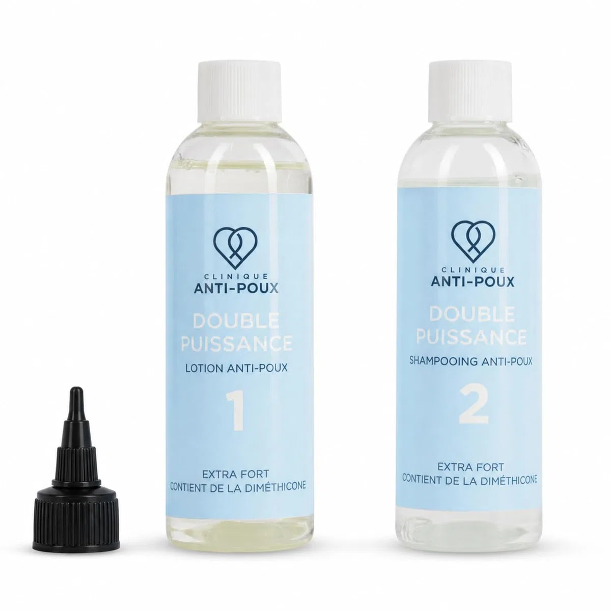 Clinique Anti-Poux Double Puissance - Tue efficacement les poux et les lentes - Kit de traitement anti-poux - Lotion et shampoing à la diméthicone pour adultes et enfants - Parfum eucalyptus