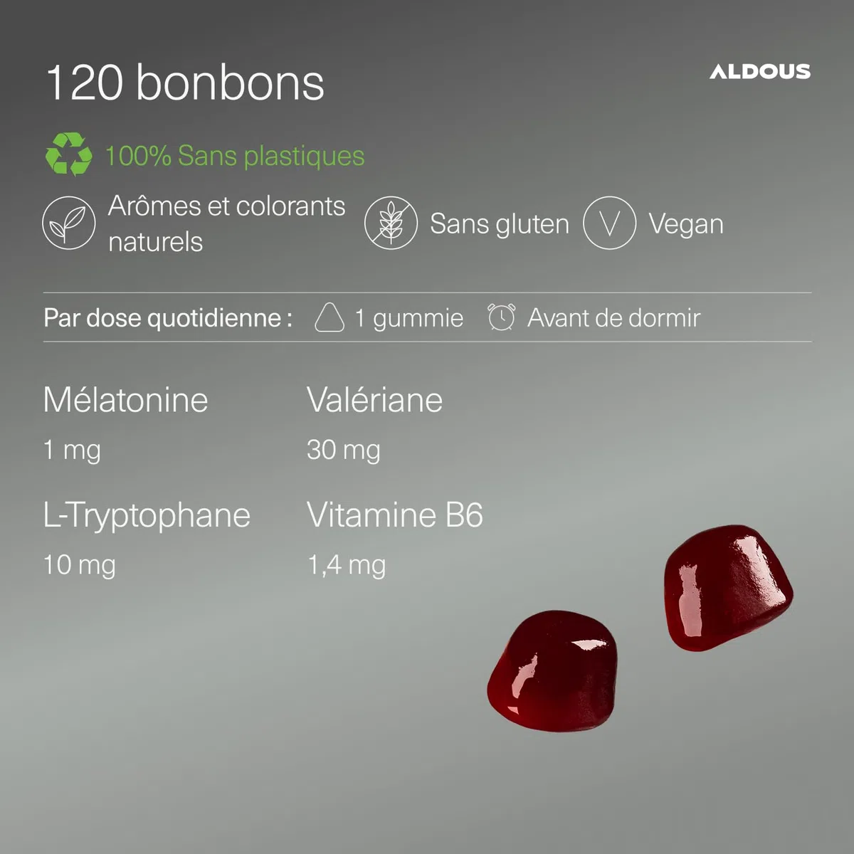 Melatonine Gummies 1 mg - 120 Gummies Sommeil (pour 4 mois) avec Tryptophane, Valériane et Vitamine B6 - Bien dormir, sommeil mélatonine, insomnie - Arôme naturel de canneberge