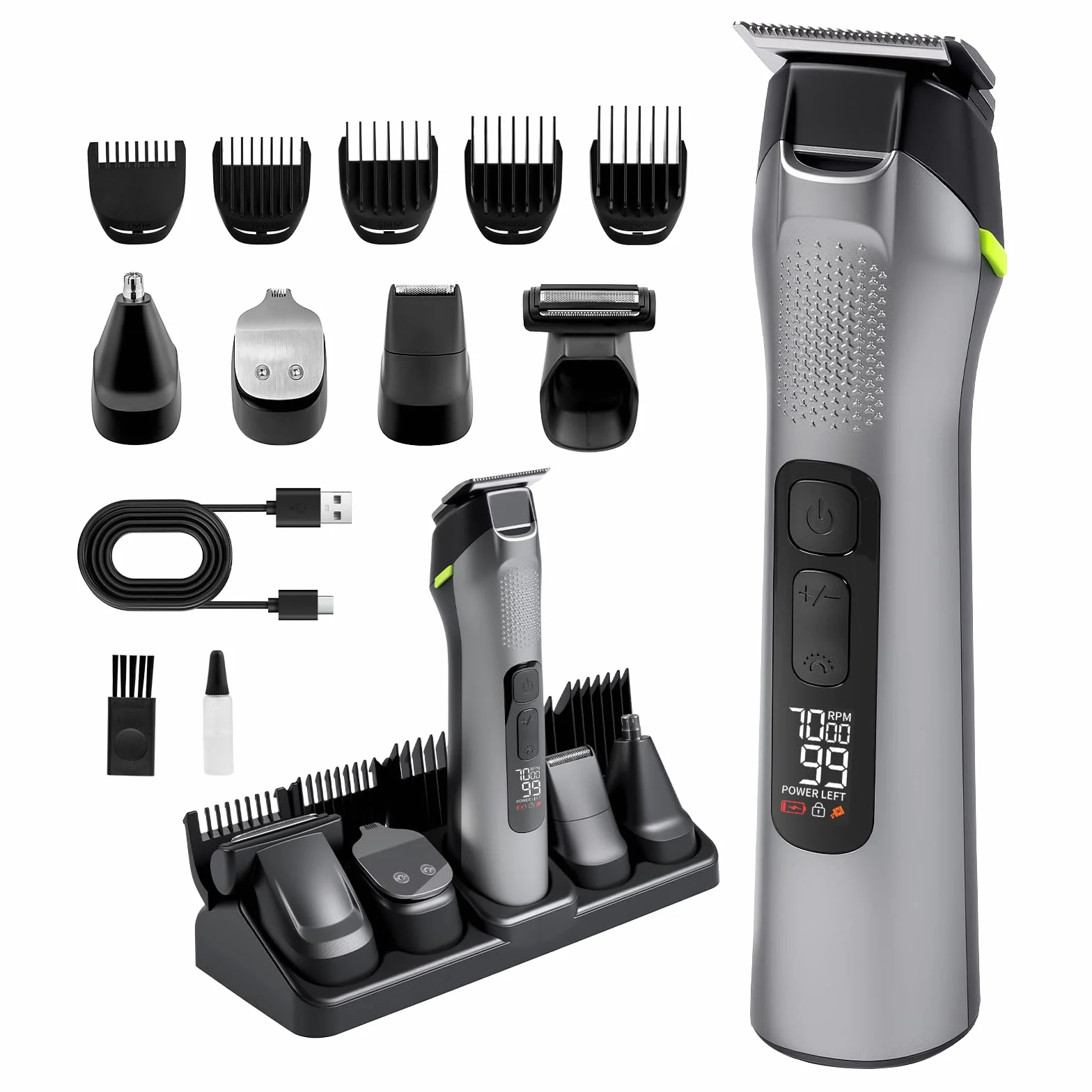 Carehabi Tondeuse Cheveux et Barbe 5 en 1 pour Hommes - Tondeuse Nasale Sans Fil, Multifonction pour Visage, Tête et Corps, Étanche IPX7, Kit de Grooming Homme (Cadeau pour Hommes)