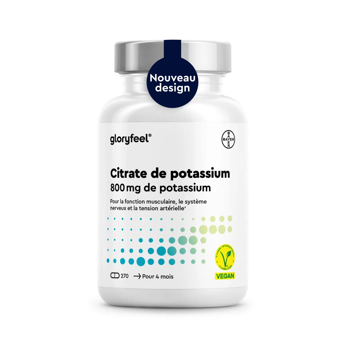 Potassium 270 Gélules, Hautement Dosé + 800mg de Potassium Élémentaire, Pour la Fonction Musculaire et le Système Nerveux, 100% Citrate de Potassium, Cure pour 4 Mois, Végan et Sans Additifs
