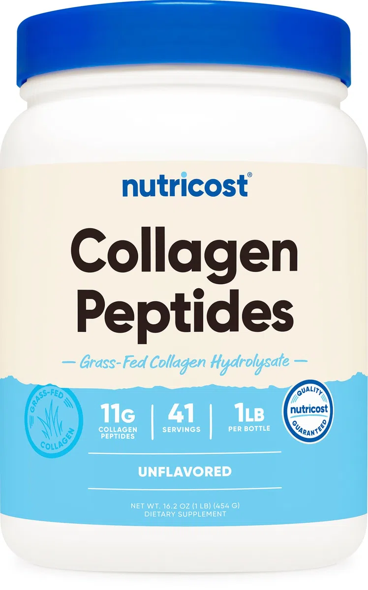 Poudre de collagène nourri à l'herbe Nutricost 1 lb (454 g) - Hydrolysat de collagène bovin (sans parfum) - Peptides de