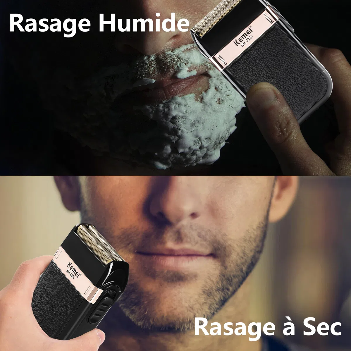 KEMEI Rasoir Électrique Sans Fil et Rechargeable pour Hommes, Idéal pour les Voyages, Shaver Humide et Sec, pour Couper les Cheveux et la Barbe, Cadeau pour Hommes