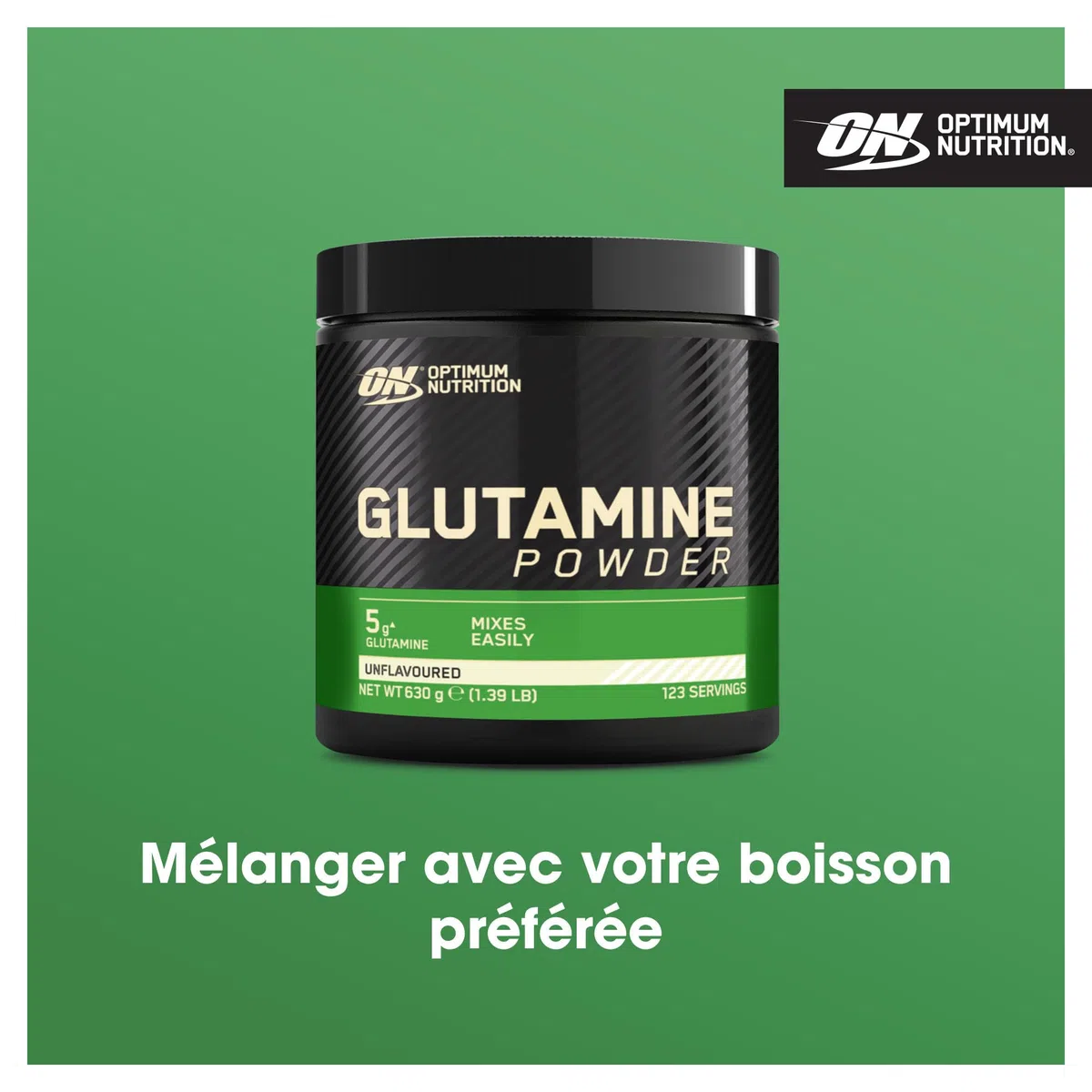 Optimum Nutrition Glutamine en poudre, Acide aminé l-Glutamine en poudre, complément alimentaire pour shake Post et Pre Workout, non aromatisé, 123 portions, 630 g