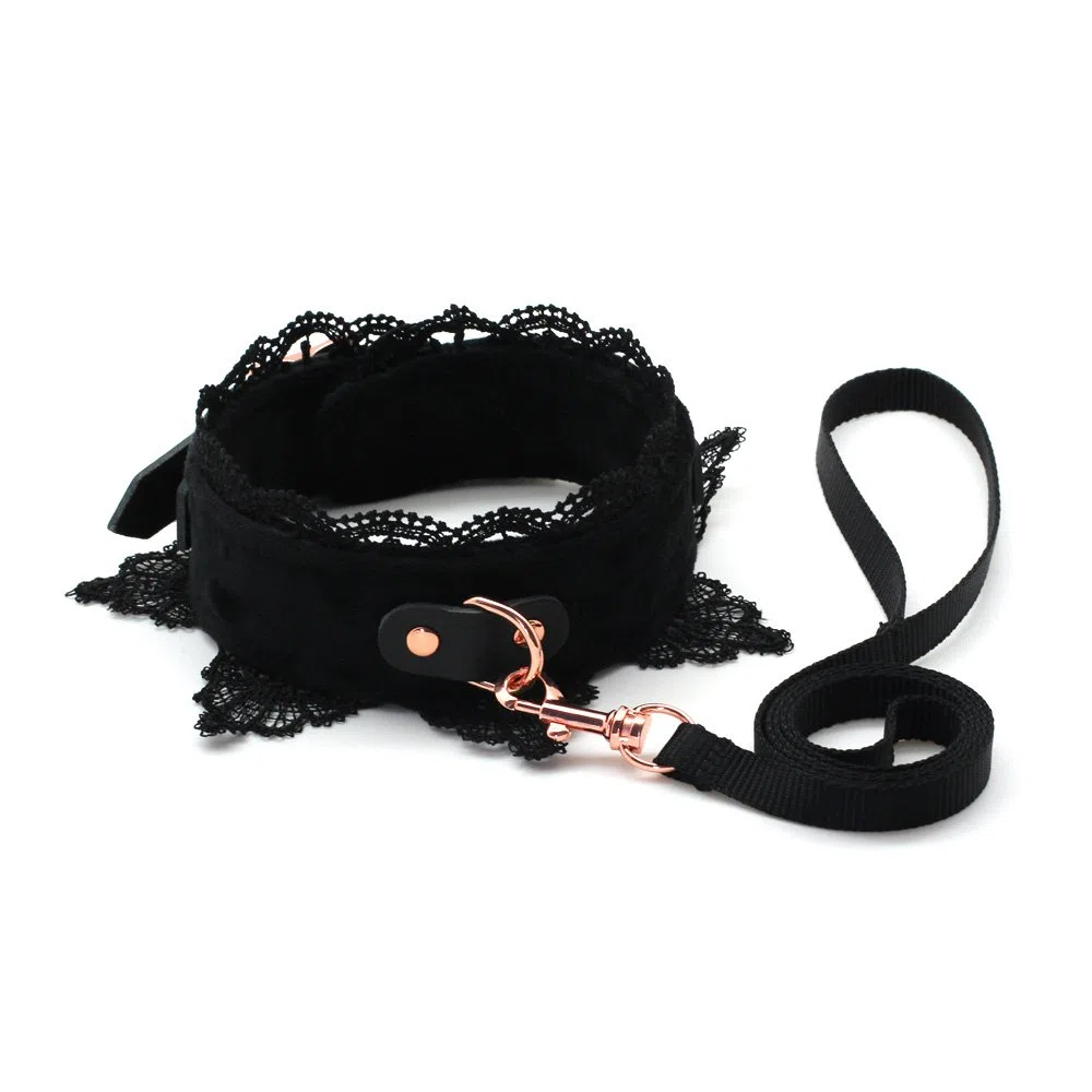 SMspade Collier en cuir avec kit de laisse Lace Collier en cuir avec kit de laisse pour femmes Lace (Noir)