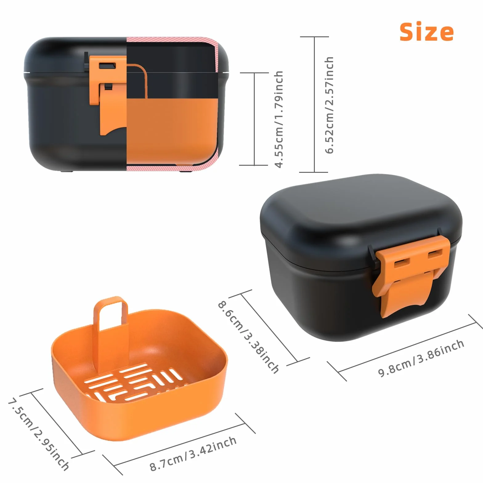 ARGOMAX Boîte de prothèse anti-fuite, boîte à prothèses dentaires portable avec tamis, pour prothèses dentaires et appareils dentaires (noir + orange).