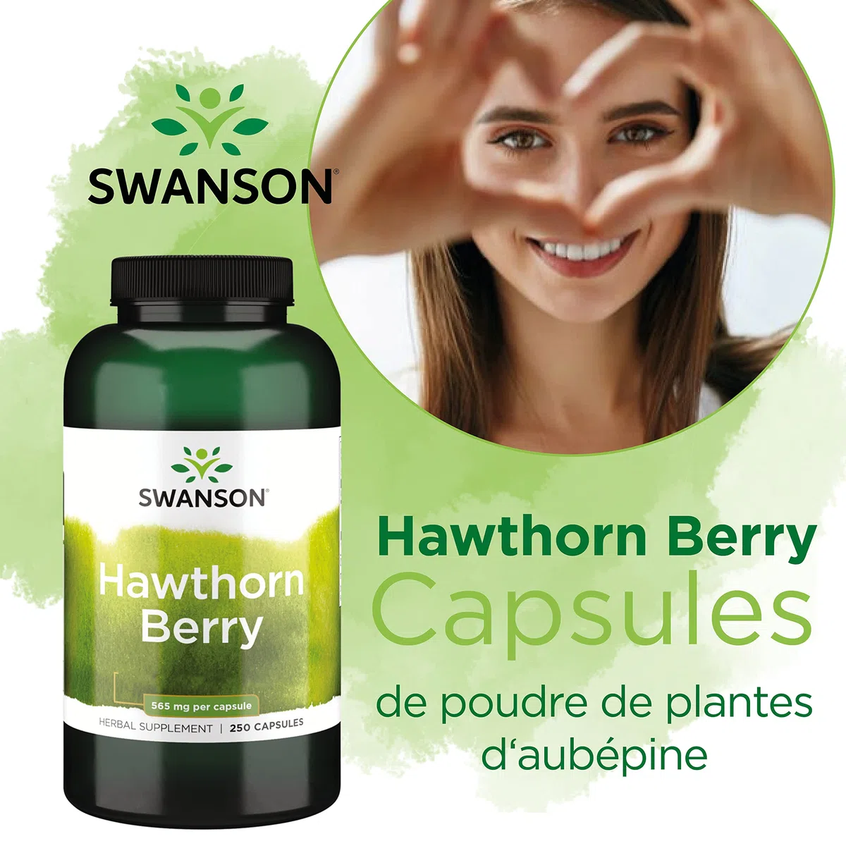 Swanson, Hawthorn Berry (Baies d'Aubépine), 565mg, 250 Capsules, Hautement Dosé, Sans Soja, Sans Gluten, Sans OGM