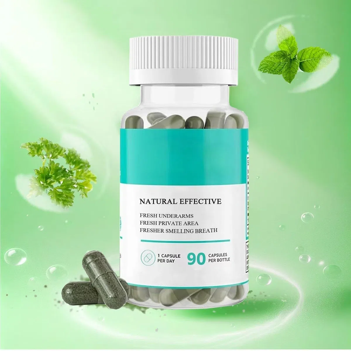 Chlorophylle pour la fraîcheur interne, avec persil et menthe, soin quotidien à base de plantes pour hommes et femmes,30count