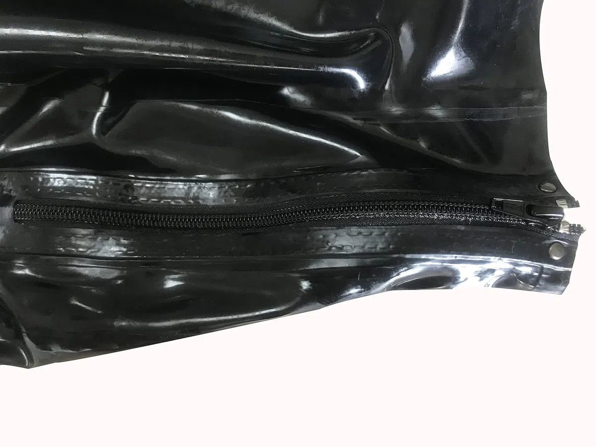 MFMYEE Cagoule en latex, masque SM bondage pour cosplay, masque de fête d'Halloween avec fermeture éclair (perruque non incluse) (M)
