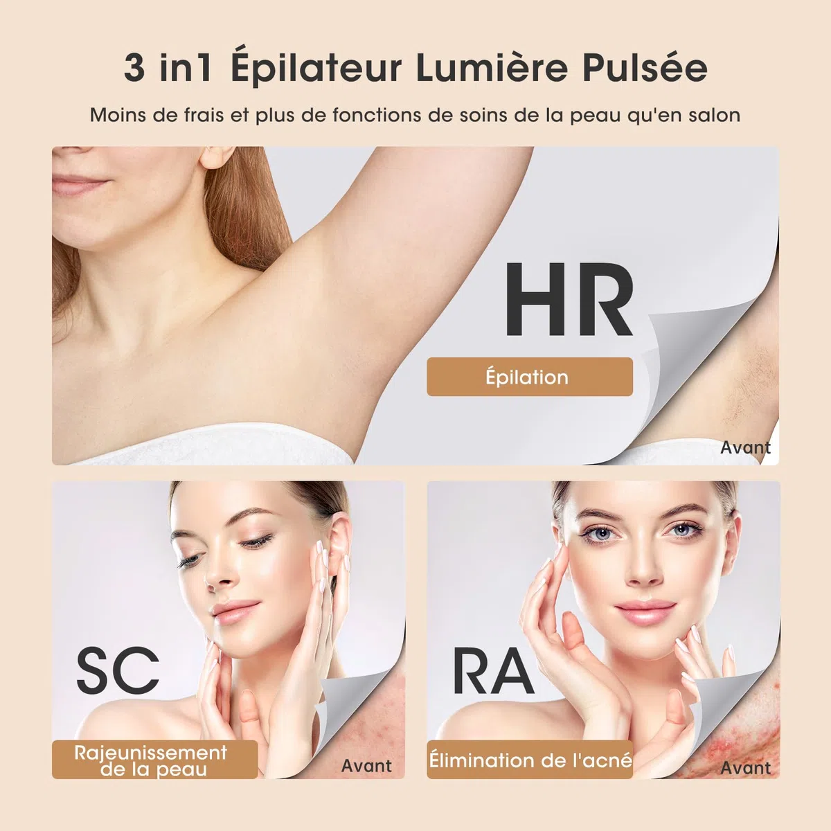 Épilateur Lumière Pulsée IPL de Refroidissement, Épilateur Laser avec 9 Niveaux D'énergie et 999900 Impulsions Lumineuses, Fonctions-HR/SC/RA 2 Modes, Épilation pour Hommes Femmes Visage Jambes
