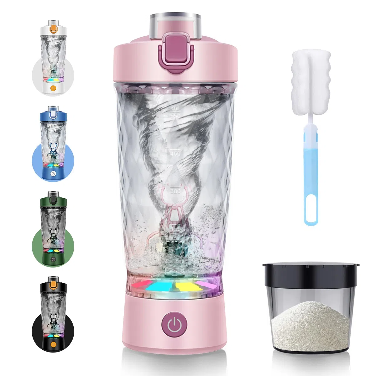 SOARFLY Shaker électrique avec compartiment à poudre, 650 ml, rechargeable, avec USB C, pour poudre et milkshake, sans BPA, rose