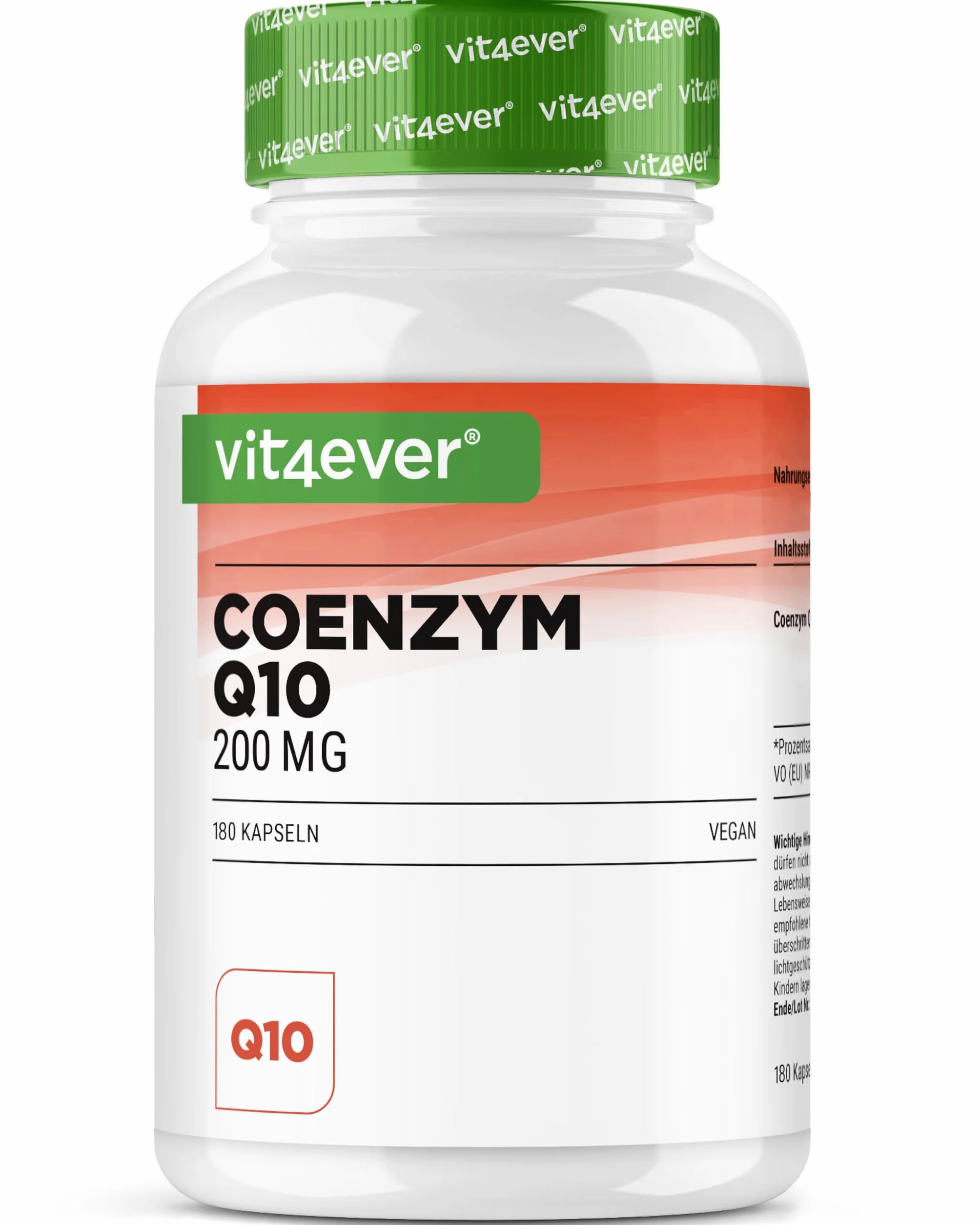 Coenzyme Q10 avec 200 mg par Gélule - 180 Gélules Vegan - 6 Mois de Réserve - Q10 de Haute Qualité - Hautement Dosé, sans Additifs Inutiles