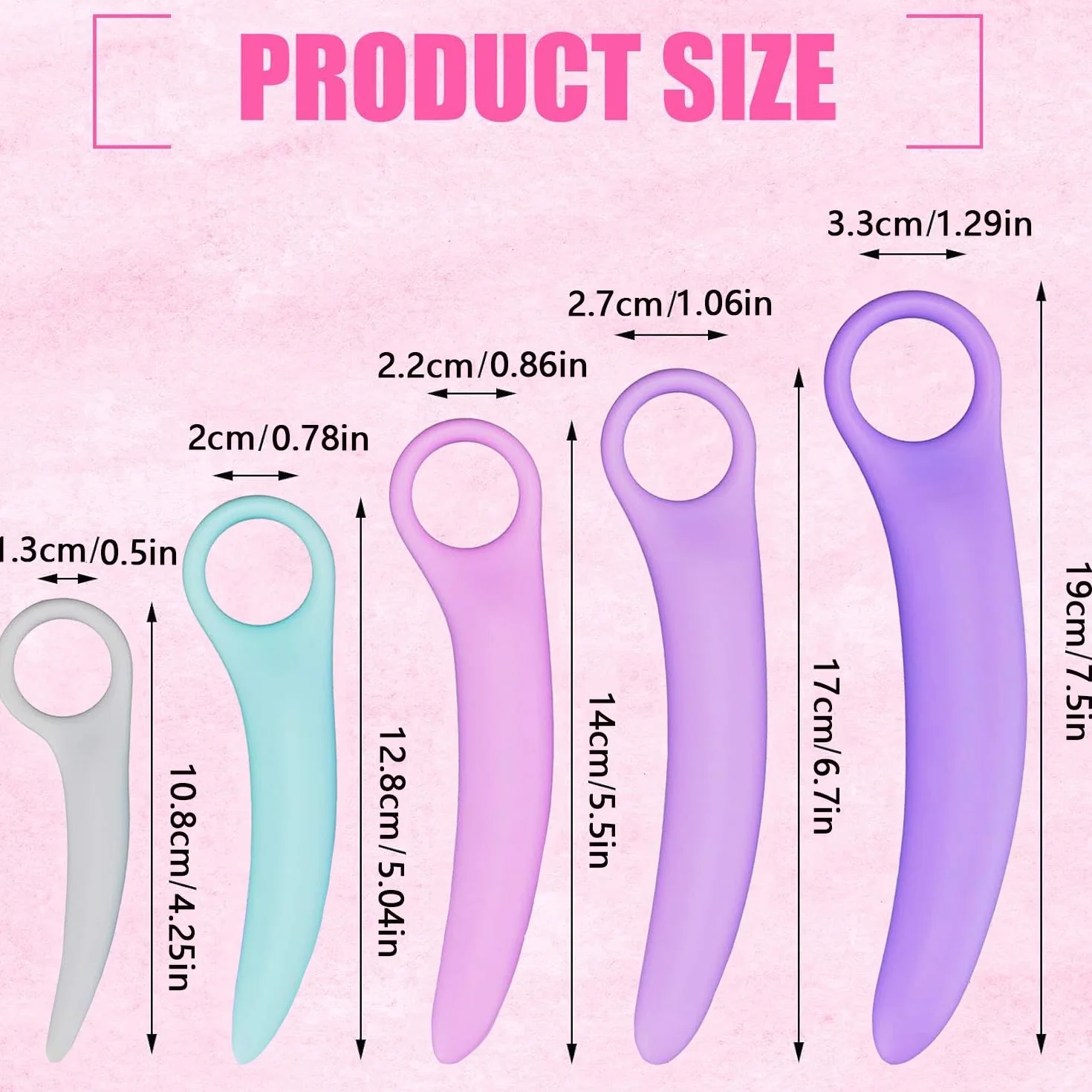 Dilatateur Vaginisme, Ensemble de 5 Pièces en Silicone Dilatateurs, Portable à Usage Multiple