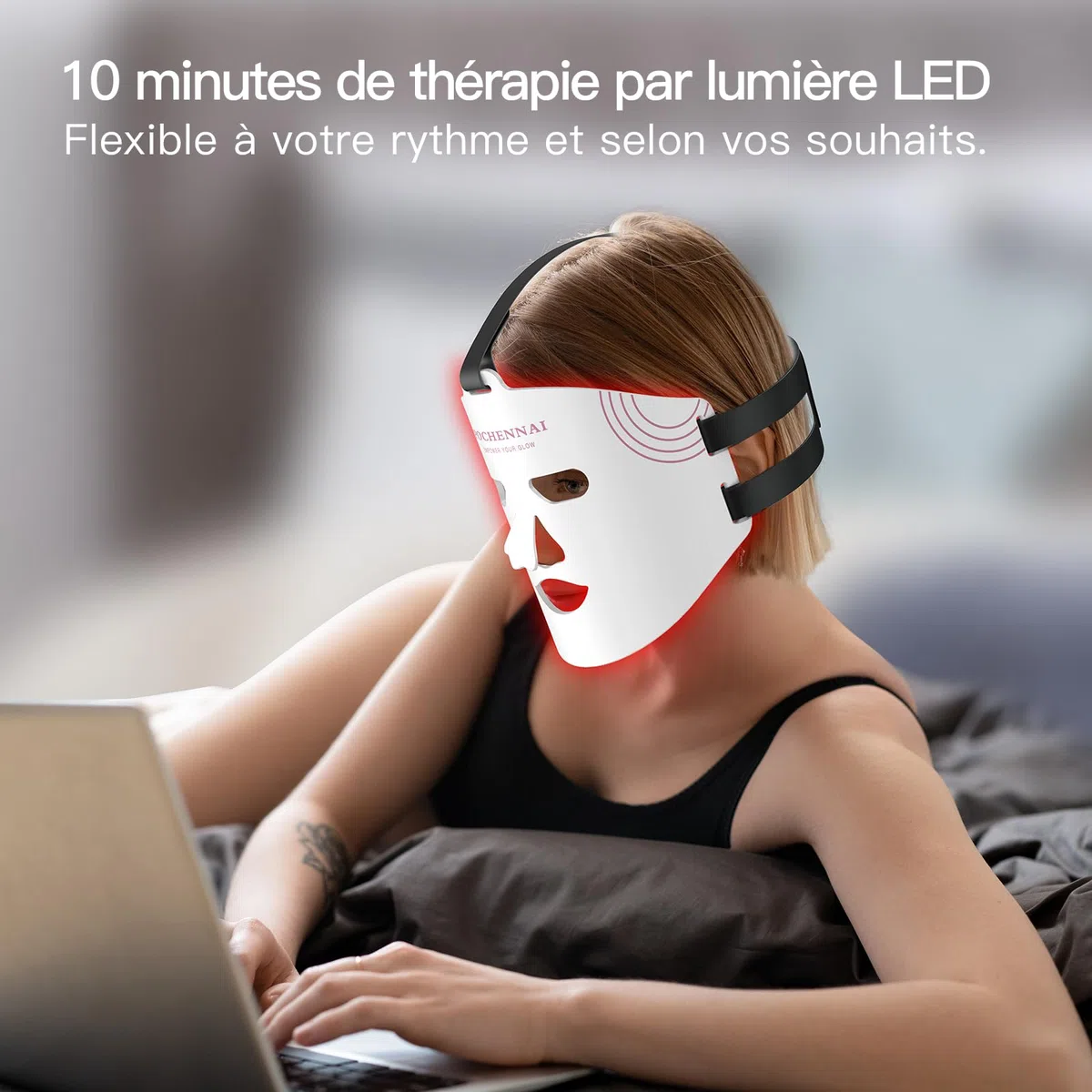 Luminiva Masque LED Visage – Lumière Rouge 633 nm & Infrarouge 850 nm, Masque de Luminothérapie en Silicone Flexible, 3 Niveaux d’Intensité, Appareil de Soin du Visage à Domicile