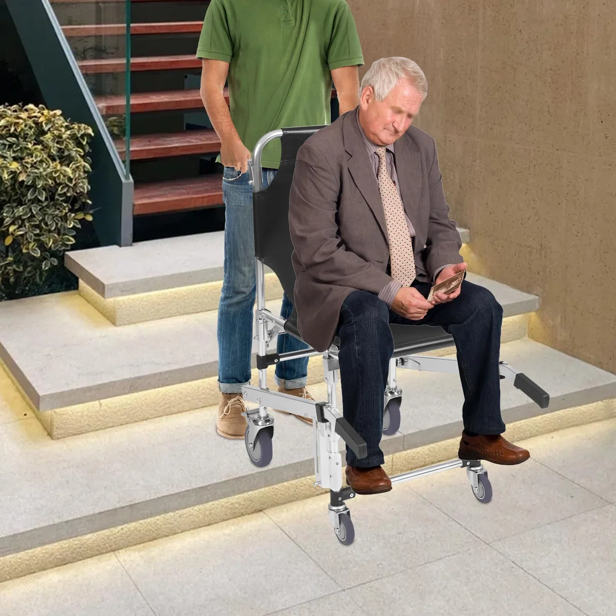 Chaise d'urgence pliable, monte-escalier, fauteuil roulant avec roues universelles, capacité de charge de 160 kg, pour sauvetage en cas d'urgence, noir