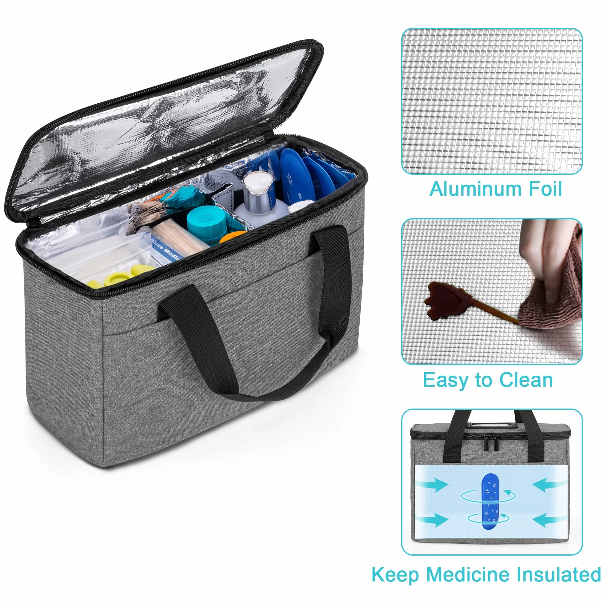 Trunab Petit Sac Médical Isolé avec Séparateurs Réglables, Sac Isotherme Résistant à l'eau pour Insuline, Suppléments ou Fournitures Médicales et Diabétiques (Gris) - Design Breveté