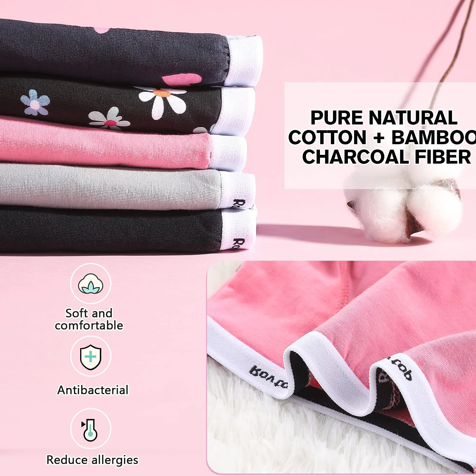 Rovtop Lot de 5 Culotte Menstruelle en Coton pour Fille Culotte Incontinence pour Enfants Adolescente Culotte Périodiques Lavable 14-16 Ans Taille XL