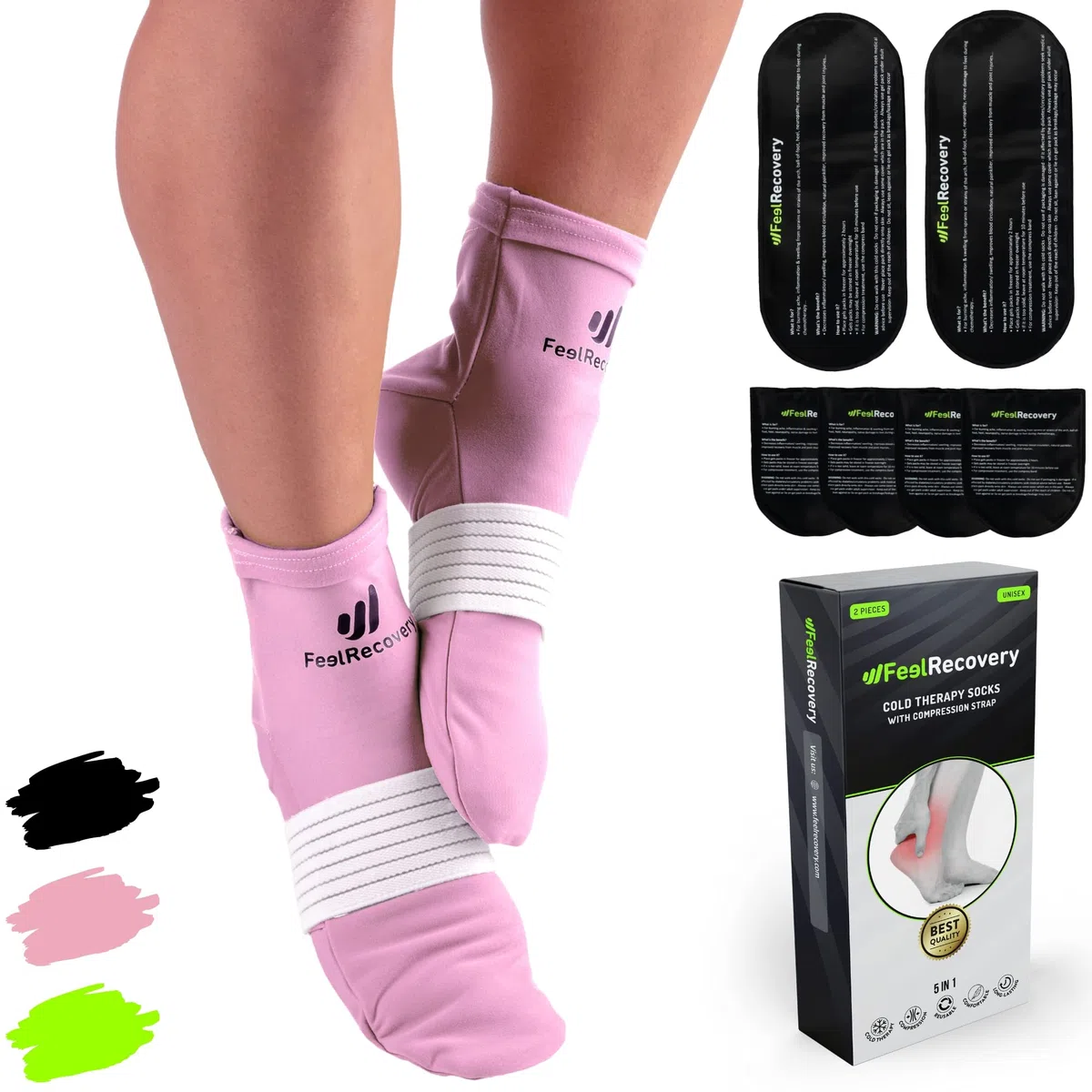 Chaussettes Rafraichissantes pour Pieds & Cheville - Chaussettes Gel Refrigerante pour Thérapie Chaud & Froid - Douleur au Pied, Neuropathie & Fasciite Plantaire (L/XL, Rose)