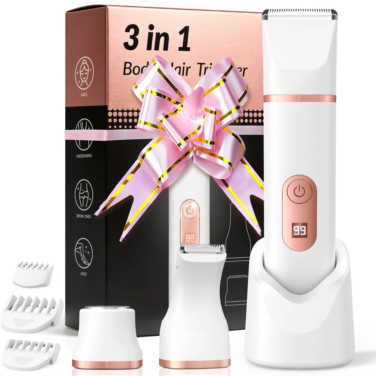 Rasoir Electrique Femme, Tondeuse Intime Intime: 3 en 1 Tondeuse Humide/Sèche, Portable et Sans Fil, pour Maillot/Visage/Aisselles/Jambes/Bras, Indolore et Sans Irritation, Cadeau Parfait pour Femme