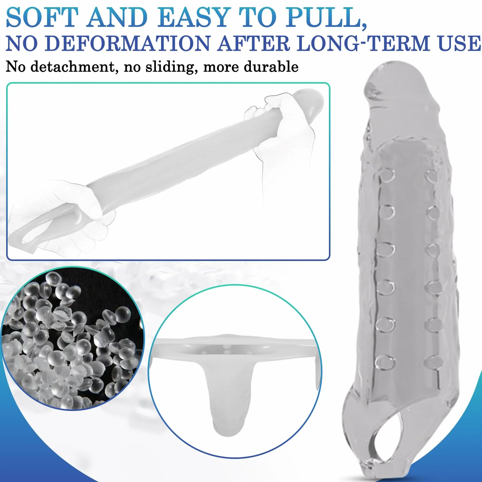 BDSMYEE Gaine de Pénis de 28 CM pour Homme, Extension du pénis avec Anneau Testiculaire Gaine Penien Réaliste Masturbateur Jouets Sexuels pour Couples (Transparent)