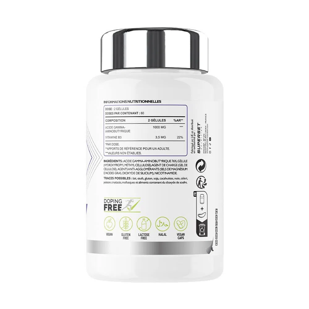 Superset Nutrition - Gaba Max (120 capsules végétales) - Favorise un sommeil réparateur et aide à améliorer la récupération musculaire - 1000 mg de GABA par gélule