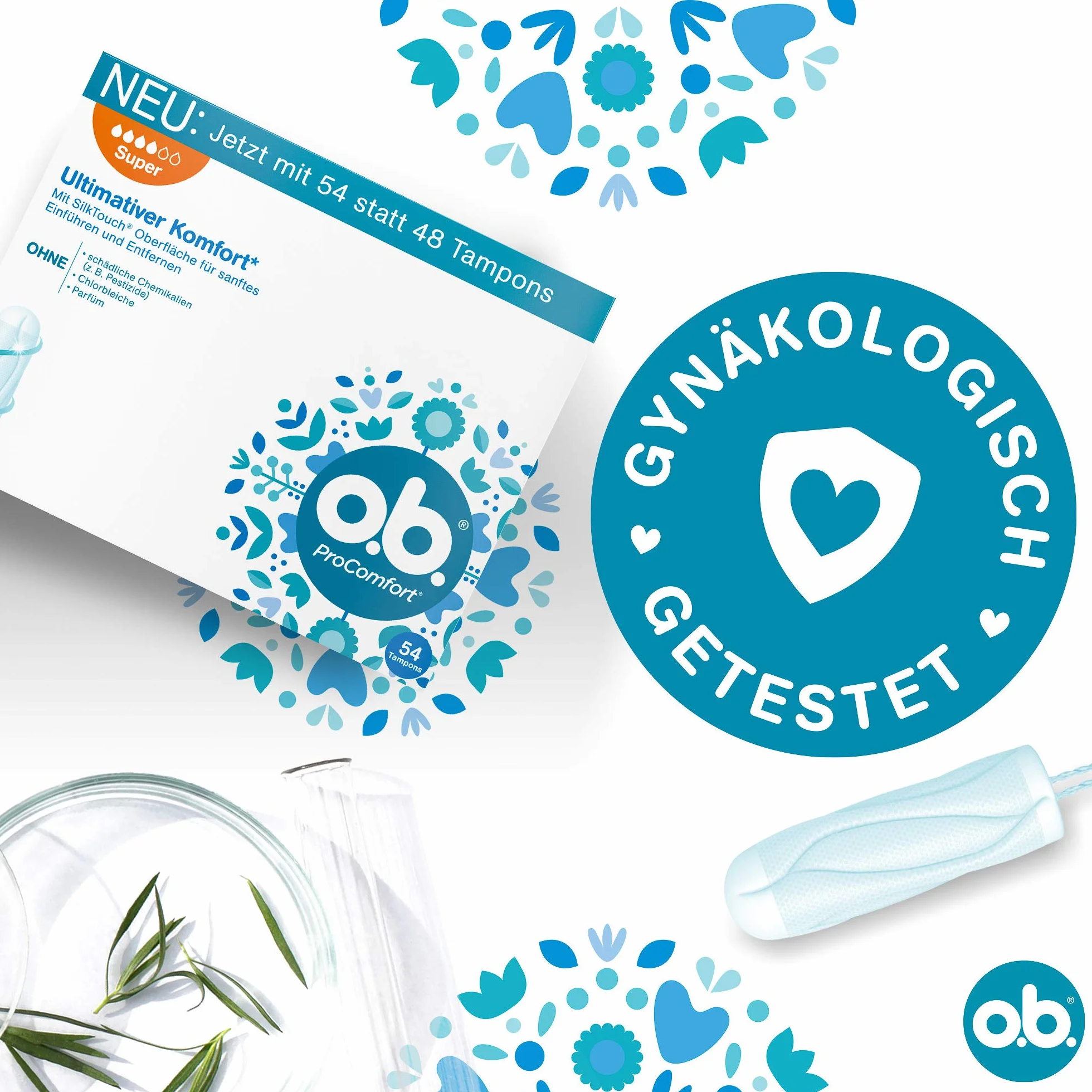 o.b. ProComfort Plus Lot de 54 tampons pour les journées fortes, surface SilkTouch et technologie Dynamic Fit pour plus de confort et de protection fiable pendant les règles
