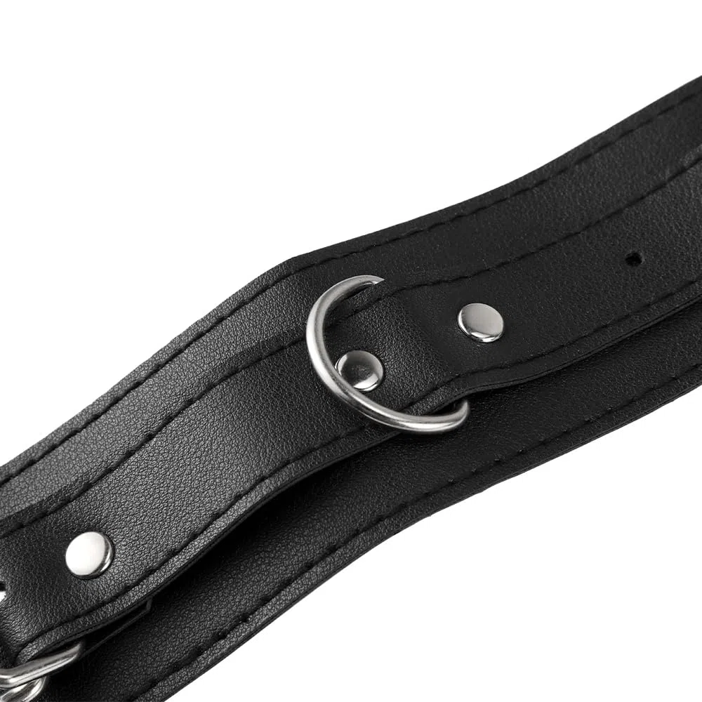 Ensemble de Bondage en Cuir Noir, Collier et Menottes Réglables, Kit de Contrainte pour Couples