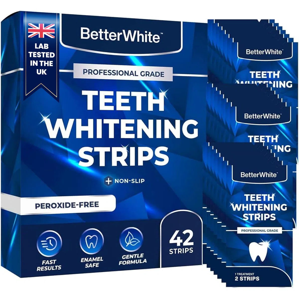 BetterWhite Professional Teeth Whitening Strips 21 Treatments - Enamel Safe - Non-Sensitive Formula - 42 Peroxide-Free Strips - Dentist Formulated Teeth Whitening Kit + Mouth Opener Included