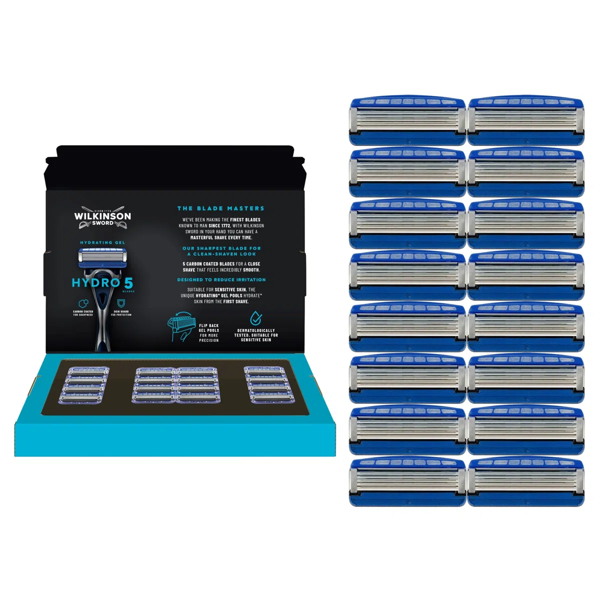 WILKINSON SWORD - Lames de rasoir Hydro 5 pour hommes | Lot de 16 recharges | Gel hydratant et tondeuse de précision (l'emballage peut varier)