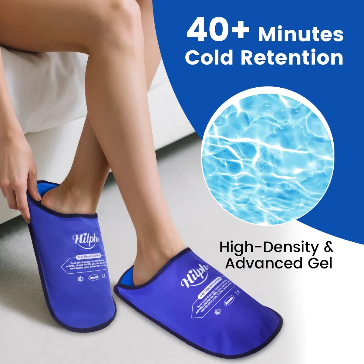 Hilph Poche de Glace en Gel pour Pied Chimiothérapie, Thérapie par le Chaud et le Froid Pack de Froid Pantoufles Réutilisables Pieds pour Gonflés, Douleur au Pied, Fasciite Plantaire, Une Paire Bleu