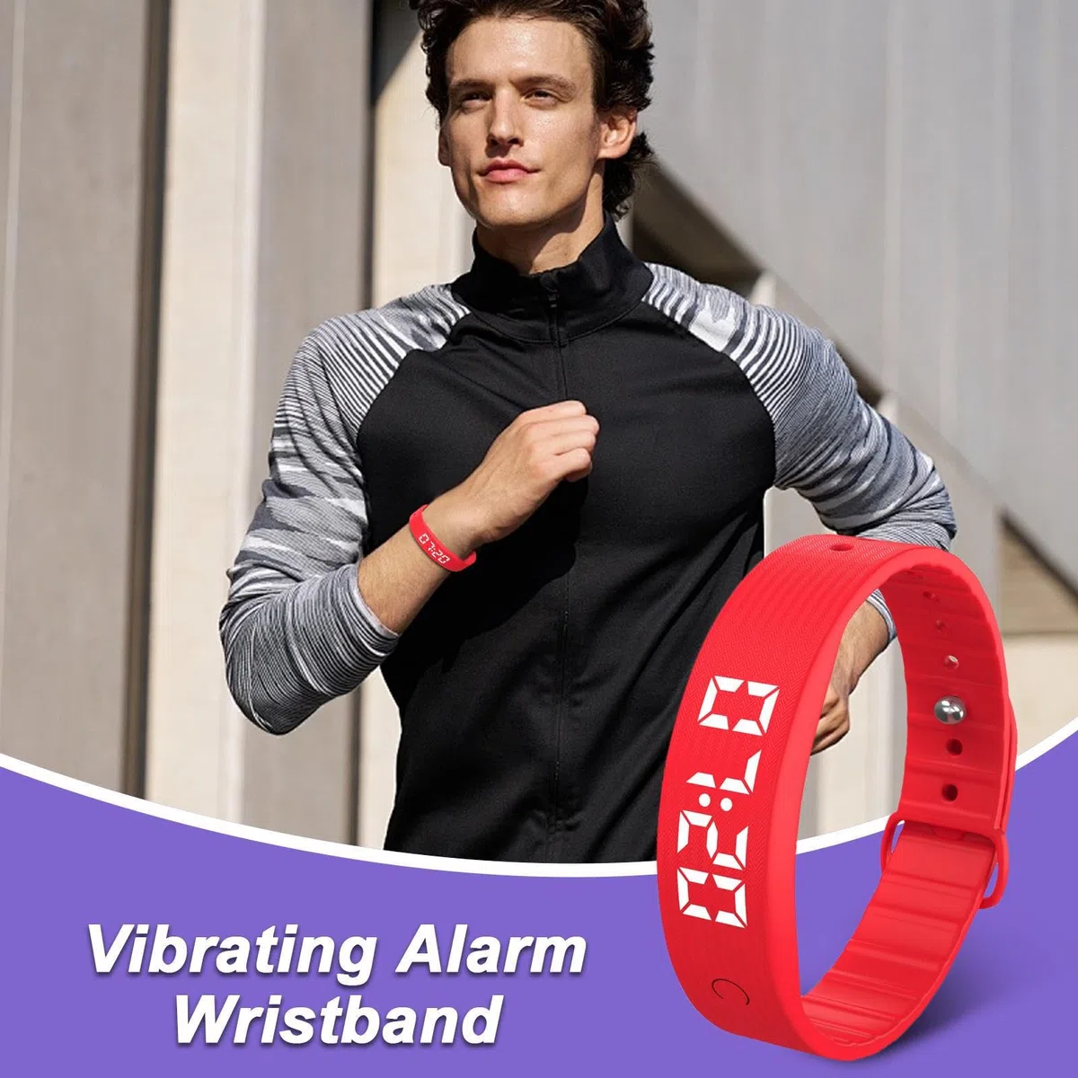 2. Bracelet d'alarme vibrant, bracelet silencieux, rechargeable par USB, avec 8 alertes personnalisées, fonction d'alarme discrète pour adultes, étudiants, voyage, maison, horloge, 24 cm