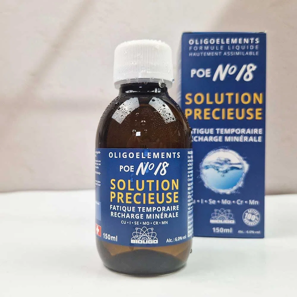 Solution Précieuse - POE N°18 - Préparation riche en Oligoéléments - Cuivre, Iode, Manganèse, Sélénium, Chrome, Molybdène - Fatigue et convalescence -150 ml - BIOLIGO
