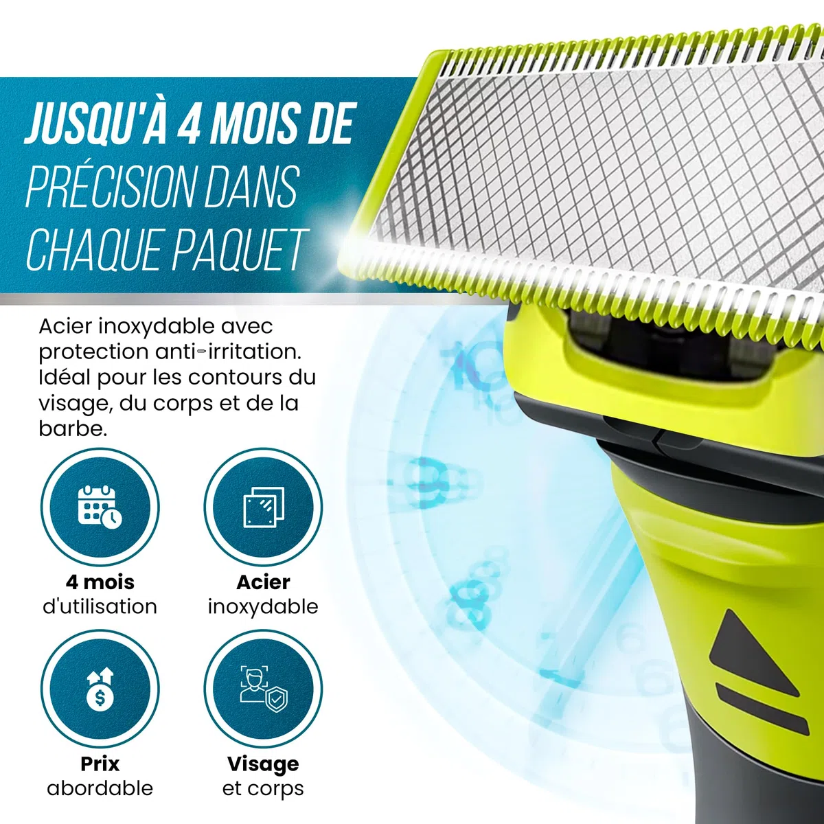 Lames de Rechange OBlade Compatibles – Acier Inoxydable, Double Face, Anti-Irritation, Durée 4 Mois – Pour QP2520 QP2530 QP6510 QP6520 et Plus – Rasage Doux pour Visage et Corps