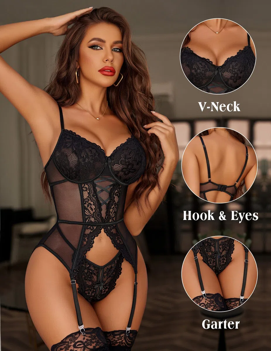 Avidlove Sexy Body En Dentelle Pour Femme Corset Sous-Vêtements Lace Une Pièce Teddy Bodysuit Ensemble de Lingerie pour Femme