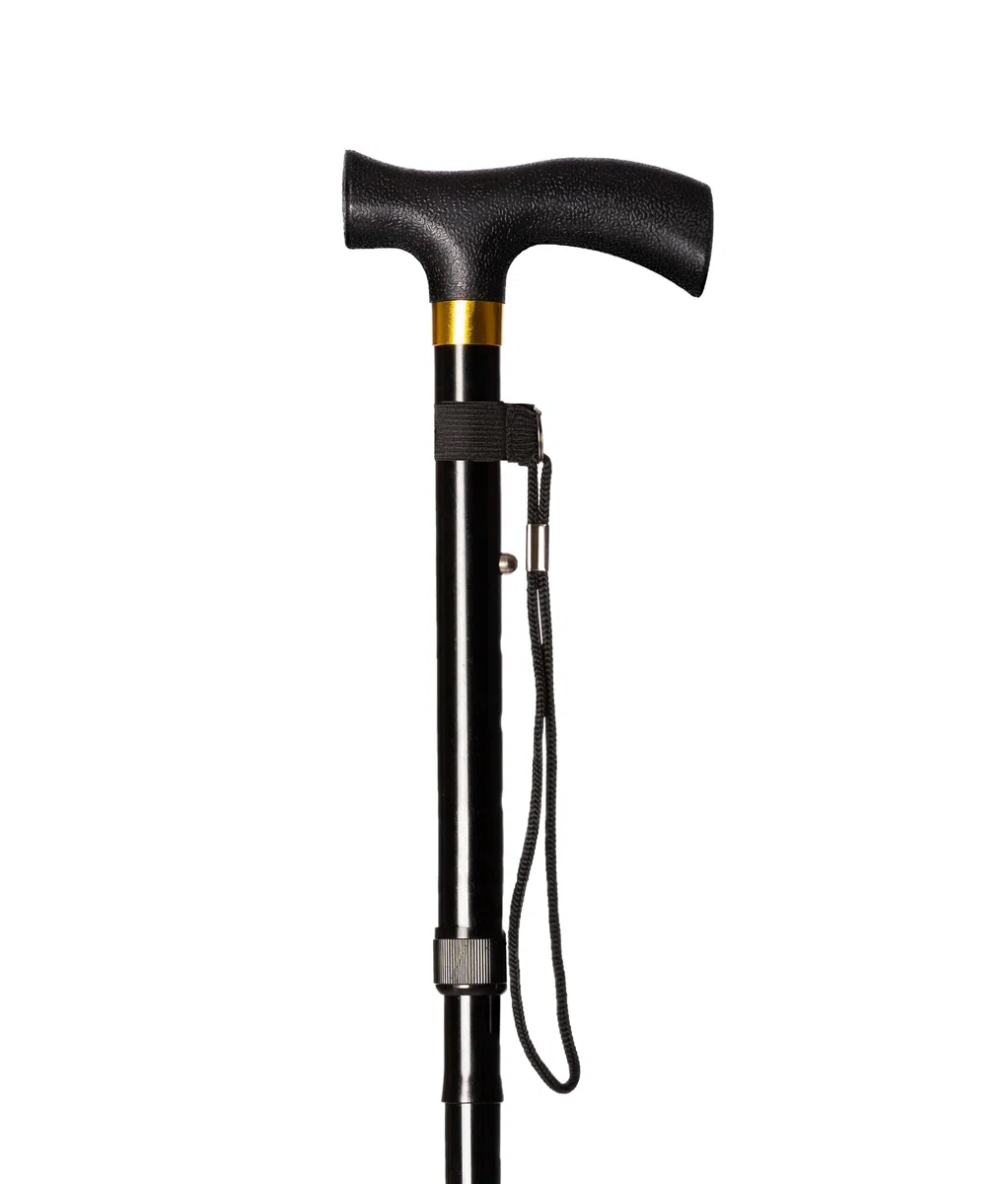 Canne Béquille Marche Aluminium Pliable et Réglable en Hauteur 84-92cm, Couleur Noir Poignet Soft (657)