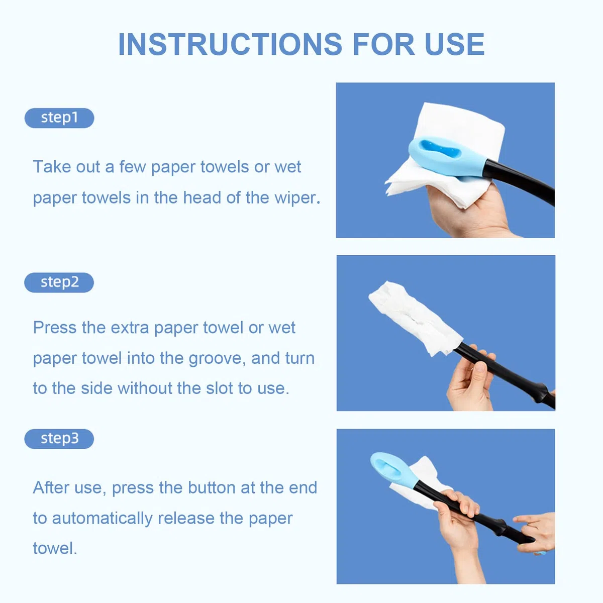Aides de toilette pour l'essuyage - Longue portée - Aide à l'essuyage des fesses - Aide à l'essuyage confortable - Lingettes humidifiées - Longue poignée pour personnes âgées, femmes enceintes