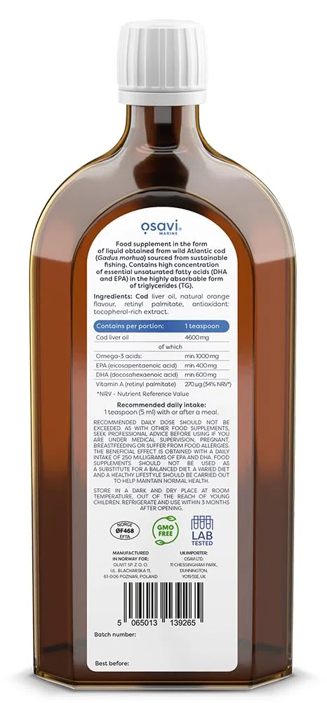 Norwegian Cod Liver Oil, 1000mg Omega 3 (Orange) - 500 ml.